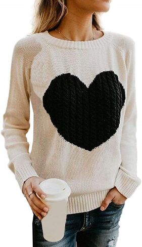 GOLDSTITCH Women's Sweater Heart Knitted Pullover Sweaters Long Sleeve Crewneck Cute Sweaters in Saudi Arabia