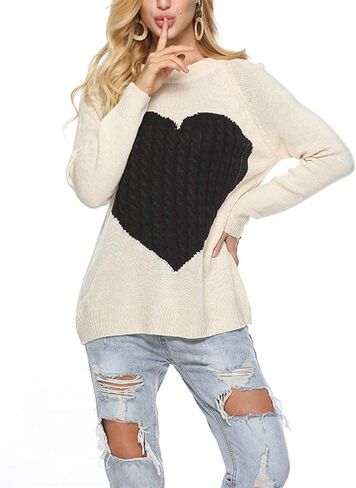 GOLDSTITCH Women's Sweater Heart Knitted Pullover Sweaters Long Sleeve Crewneck Cute Sweaters in Saudi Arabia