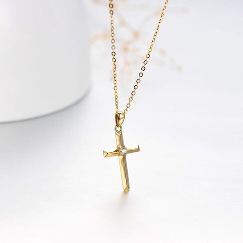SISGEM 14k Gold Diamond Cross Necklace with Gold Chain, Religioius Jewelry Mother's Day Gifts for Women Teens (0.03 ct), 16-18 Inch in Saudi Arabia