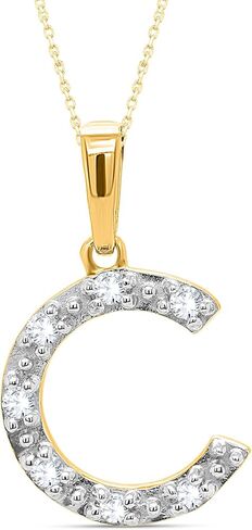 قلادات Poshadime قلادات ساحرة أولية للنساء والفتيات - قلادات مخصصة على شكل حرف أبجدي من الألماس الطبيعي بشكل دائري 18 بوصة سلسلة ذهب عيار 14 قيراط (0.10 قيراط، وضوح I2، لون J) in Kuwait