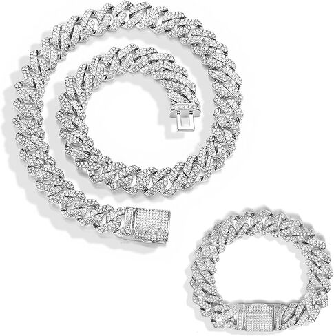 قلادة من سلسلة ربط ميامي الكوبية الصلبة من EMESLY (طول 16، 18، 20، 22، 24، 30 بوصة)؛ سوار هيب هوب (طول 8 بوصات) للرجال والنساء؛ هدية مثالية للمجوهرات المثلج in Kuwait