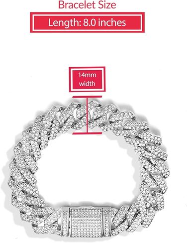 قلادة من سلسلة ربط ميامي الكوبية الصلبة من EMESLY (طول 16، 18، 20، 22، 24، 30 بوصة)؛ سوار هيب هوب (طول 8 بوصات) للرجال والنساء؛ هدية مثالية للمجوهرات المثلج in Kuwait