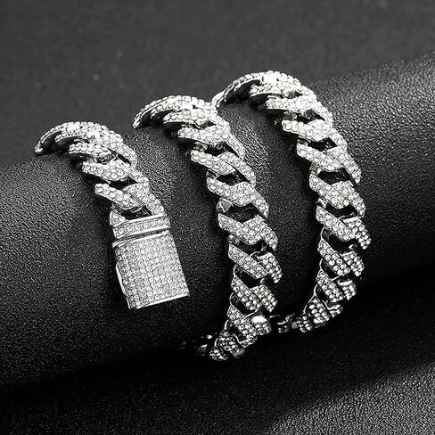 قلادة من سلسلة ربط ميامي الكوبية الصلبة من EMESLY (طول 16، 18، 20، 22، 24، 30 بوصة)؛ سوار هيب هوب (طول 8 بوصات) للرجال والنساء؛ هدية مثالية للمجوهرات المثلج in Kuwait