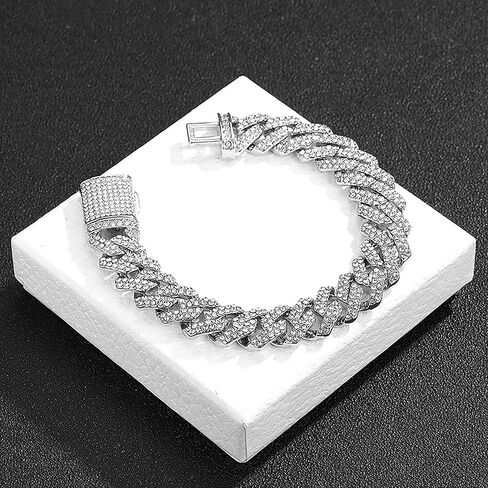 قلادة من سلسلة ربط ميامي الكوبية الصلبة من EMESLY (طول 16، 18، 20، 22، 24، 30 بوصة)؛ سوار هيب هوب (طول 8 بوصات) للرجال والنساء؛ هدية مثالية للمجوهرات المثلج in Kuwait