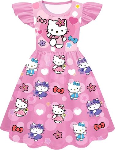Girls Flutter Sleeve Dress Kids Princess Outfit Fancy Graphic Dresses Casual Playwear Birthday Gift 5-12Y in Saudi Arabia