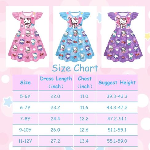 Girls Flutter Sleeve Dress Kids Princess Outfit Fancy Graphic Dresses Casual Playwear Birthday Gift 5-12Y in Saudi Arabia