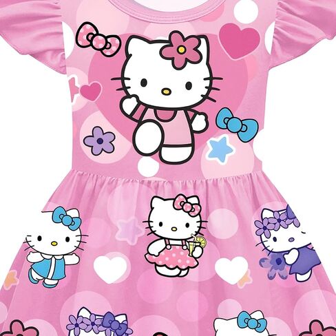 Girls Flutter Sleeve Dress Kids Princess Outfit Fancy Graphic Dresses Casual Playwear Birthday Gift 5-12Y in Saudi Arabia
