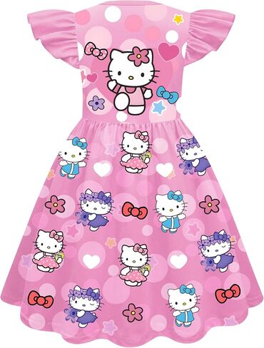 Girls Flutter Sleeve Dress Kids Princess Outfit Fancy Graphic Dresses Casual Playwear Birthday Gift 5-12Y in Saudi Arabia