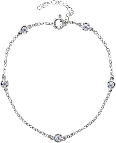 Sterling Silver Cubic Zirconia Station Dainty Chain CZ Anklet for Women Girls Beach Summer in Saudi Arabia