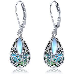 Dragonfly Filigree Earrings Sterling Silver Teardrop Abalone Shell Drop Dangle Earrings Filigree Leverback Earrings Jewelry