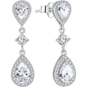 Fahonie Sterling Silver Wedding Bridal Long Drop Earrings with Cubic Zirconia Dangle Earrings Birthstone Jewelry Gifts for Brides Bridesmaides in Kuwait