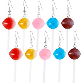 QUPENGXU 5 Pairs Cute Resin Round Lollipop Drop Dangle Earrings Handmade Candy Simulation Food Earring For Women Girls in Kuwait
