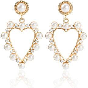 Rosedate Love Dangle Earrings Pearl Heart Earrings Boho Cute Jewelry Gifts for Women Girls