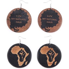 مجموعة أقراط متدلية من الخشب البوهيمي من سمول لوف للنساء والفتيات الأفريقية الطبيعية خفيفة الوزن خشبية سوداء كبيرة دائرية دائرية بنمط هندسي عرقي in Kuwait