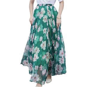 تنورة طويلة طويلة من الشيفون للسيدات من Jokavor، تنانير كاجوال ذات ثنيات واسعة in Kuwait