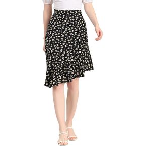 Allegra K Women's Valentine's Day Floral Eleagnt High Waist Mermaid Asymmetrical Ruffle Summer Skirt