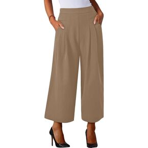 Dokotoo Womens Wide Leg Suit Pants Work Business Palazzo Summer Pleated Waisted Trousers with Pockets