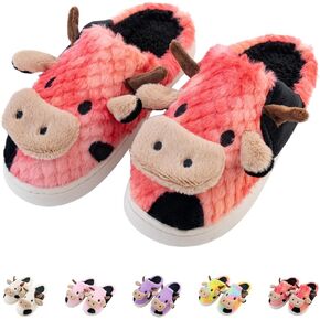 MyRytanda Cartoon Cow Slippers Fuzzy Cute Plush Slipper Colorful Cows Animal Shoes for Women and Men Indoor Outdoor