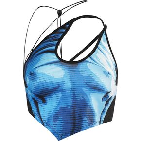 CAPE CLIQUE Women Round Neck Sexy Cut Out Design Crop Top Sleeveless Vintage Newspaper Print Irregular Lace Up Tank Top