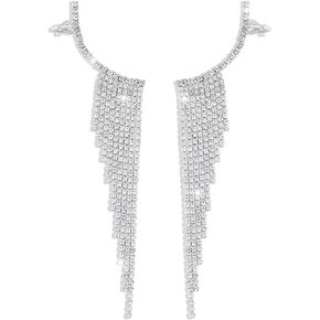 Exquisite Tassel Dangle Climber Ear Cuffs Cartilage Clip On Crawler Earrings Crystal Cubic Zirconia Long Chain Dangling Drop Piercing Statement Earring for Women Girls Bride Shiny Jewelry Gifts Wedding Birthday in Saudi Arabia