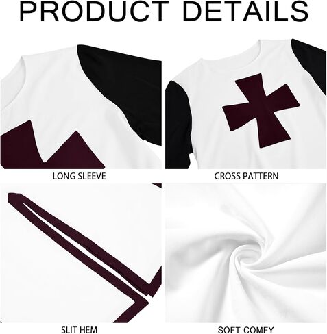 Runcati Mens Medieval Crusader Knights Tunic Renaissance Warrior Templar Cosplay Costumes Tops in Saudi Arabia