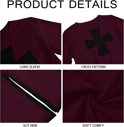 Runcati Mens Medieval Crusader Knights Tunic Renaissance Warrior Templar Cosplay Costumes Tops in Saudi Arabia