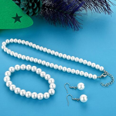 3 Pcs 8mm Pearl Necklace Bracelet Earrings Set Faux Pearl Jewelry Set for Women Simulated Pearl Necklaces Set Round White Pearl Costume Jewelry Accessories for Women Girls Brides Wedding Gift in Saudi Arabia