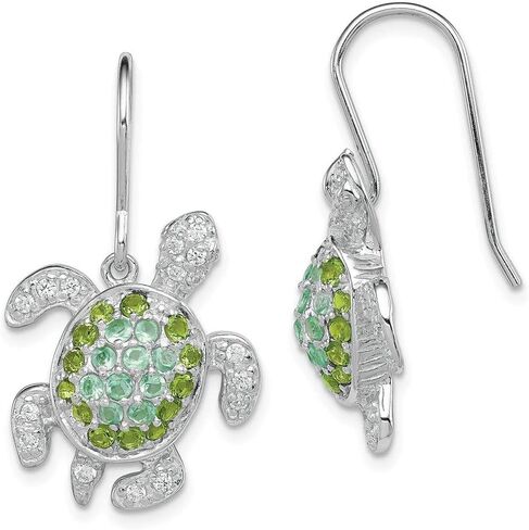 Solid 925 Sterling Silver Clear, Green, Blue CZ Cubic Zirconia Turtle Dangle Earrings - 29mm x 17mm in Saudi Arabia