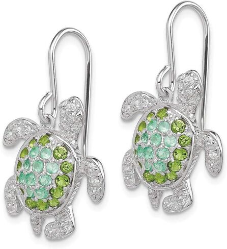 Solid 925 Sterling Silver Clear, Green, Blue CZ Cubic Zirconia Turtle Dangle Earrings - 29mm x 17mm in Saudi Arabia