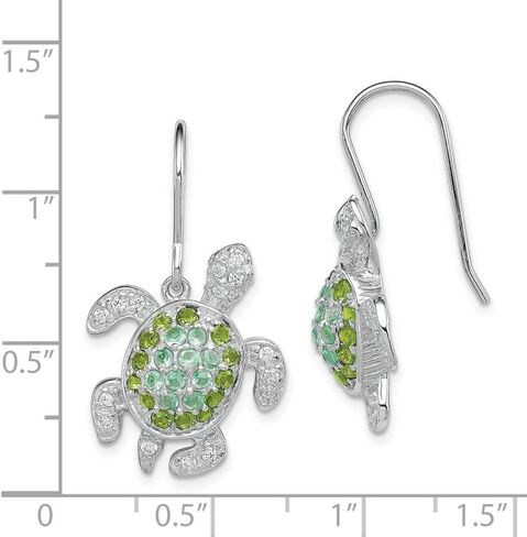 Solid 925 Sterling Silver Clear, Green, Blue CZ Cubic Zirconia Turtle Dangle Earrings - 29mm x 17mm in Saudi Arabia