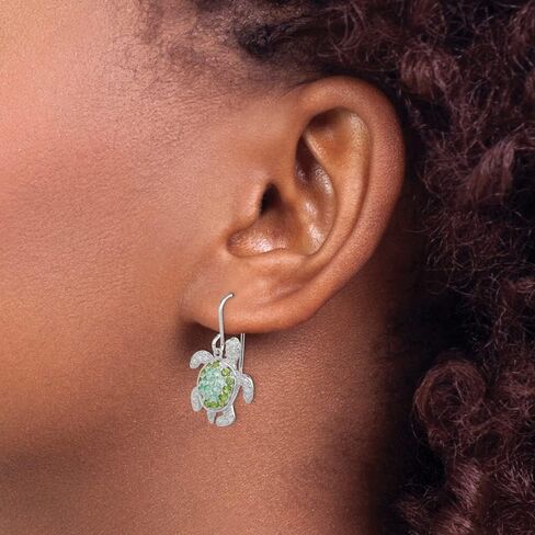 Solid 925 Sterling Silver Clear, Green, Blue CZ Cubic Zirconia Turtle Dangle Earrings - 29mm x 17mm in Saudi Arabia