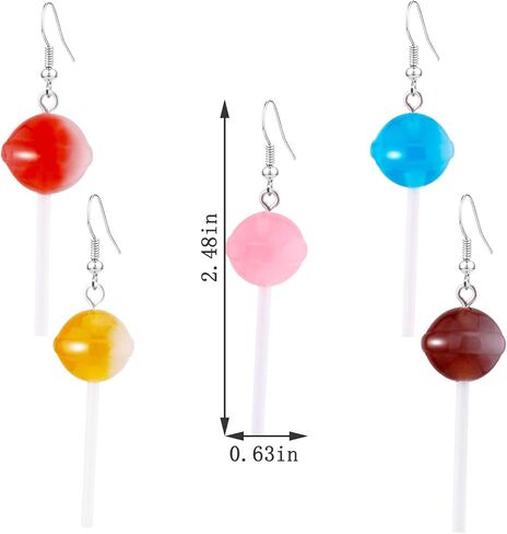 QUPENGXU 5 Pairs Cute Resin Round Lollipop Drop Dangle Earrings Handmade Candy Simulation Food Earring For Women Girls in Kuwait
