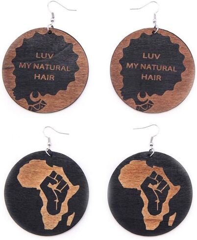 مجموعة أقراط متدلية من الخشب البوهيمي من سمول لوف للنساء والفتيات الأفريقية الطبيعية خفيفة الوزن خشبية سوداء كبيرة دائرية دائرية بنمط هندسي عرقي in Kuwait
