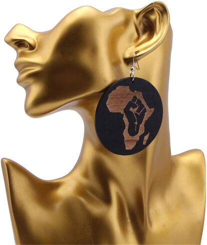 مجموعة أقراط متدلية من الخشب البوهيمي من سمول لوف للنساء والفتيات الأفريقية الطبيعية خفيفة الوزن خشبية سوداء كبيرة دائرية دائرية بنمط هندسي عرقي in Kuwait