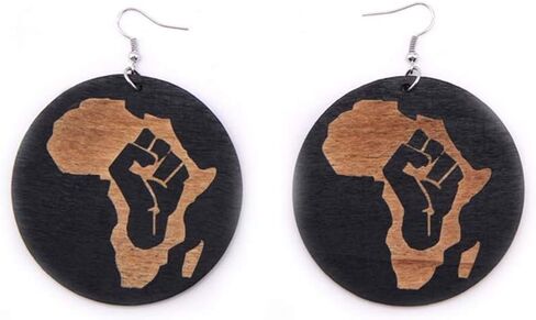 مجموعة أقراط متدلية من الخشب البوهيمي من سمول لوف للنساء والفتيات الأفريقية الطبيعية خفيفة الوزن خشبية سوداء كبيرة دائرية دائرية بنمط هندسي عرقي in Kuwait