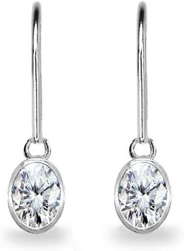 Sterling Silver Genuine or Synthetic Gemstone 7x5mm Oval Bezel-Set Leverback Dangle Earrings for Women Girls in Saudi Arabia