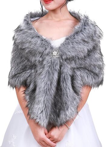 fxmimior Bridal Faux Fur Bridal Wrap Shrug Stole Shawl Cape Wedding Faux Fur Wrap in Saudi Arabia