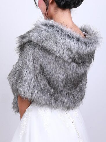 fxmimior Bridal Faux Fur Bridal Wrap Shrug Stole Shawl Cape Wedding Faux Fur Wrap in Saudi Arabia