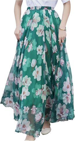 تنورة طويلة طويلة من الشيفون للسيدات من Jokavor، تنانير كاجوال ذات ثنيات واسعة in Kuwait