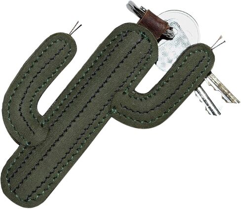 Hide & Drink, Cactus Desert Plant Keychain Handmade from Full Grain Leather - Peat Moss, Green, S in Saudi Arabia