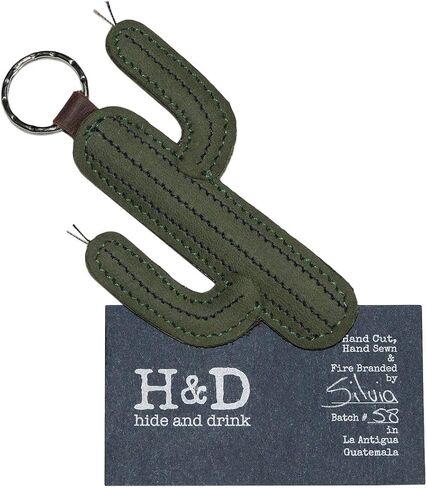 Hide & Drink, Cactus Desert Plant Keychain Handmade from Full Grain Leather - Peat Moss, Green, S in Saudi Arabia