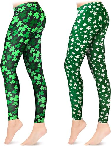 Janmercy 2 Pcs St. Patrick's Day Leggings High Waist Green Clover Leaves Leggings Irish Shamrock Tights Women Parties in Saudi Arabia