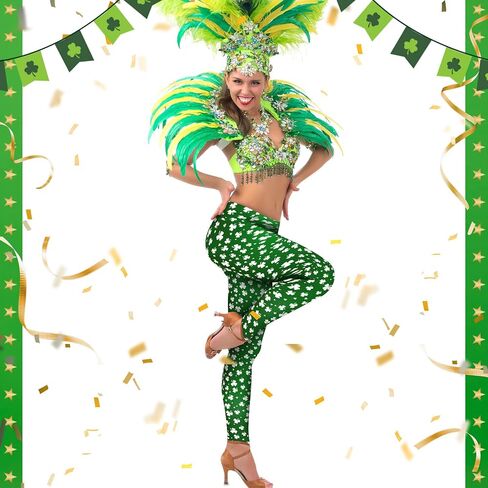 Janmercy 2 Pcs St. Patrick's Day Leggings High Waist Green Clover Leaves Leggings Irish Shamrock Tights Women Parties in Saudi Arabia