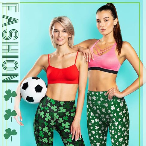 Janmercy 2 Pcs St. Patrick's Day Leggings High Waist Green Clover Leaves Leggings Irish Shamrock Tights Women Parties in Saudi Arabia