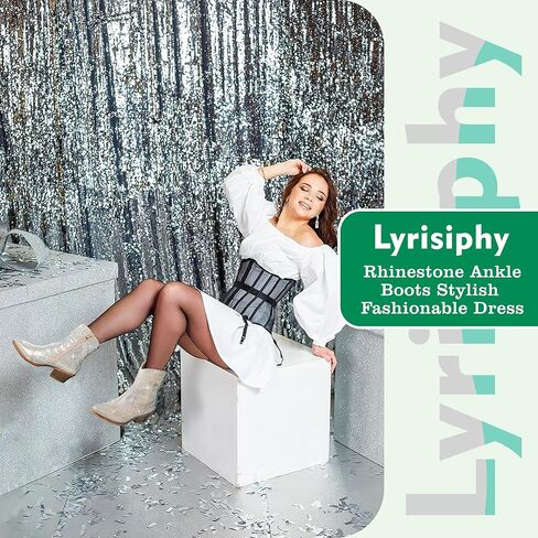 Lyrisiphy حجر الراين أحذية رعاة البقر للنساء أشار تو راعية البقر الأحذية سباركلي الأحذية بريق الأحذية واسعة العجل الأحذية الغربية الأحذية الوردي in Kuwait