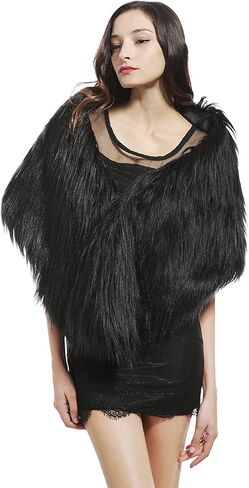 Women's Faux Fur Scarf Wrap Neck Warmer Shrug Poncho Wedding Party Bridal Stole Winter Bridesmaid Cape Shawl Wrap Cover Coat in Saudi Arabia