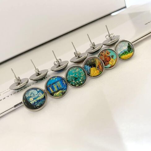 6 Pairs Van Gogh Painting Glass Ball Earrings Van Gogh Starry Sky Starry Night Sunflower Oil Painting Stud Earring Set for Women Girl in Saudi Arabia