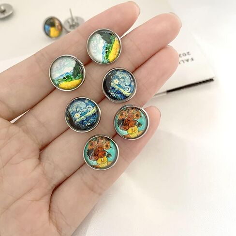 6 Pairs Van Gogh Painting Glass Ball Earrings Van Gogh Starry Sky Starry Night Sunflower Oil Painting Stud Earring Set for Women Girl in Saudi Arabia