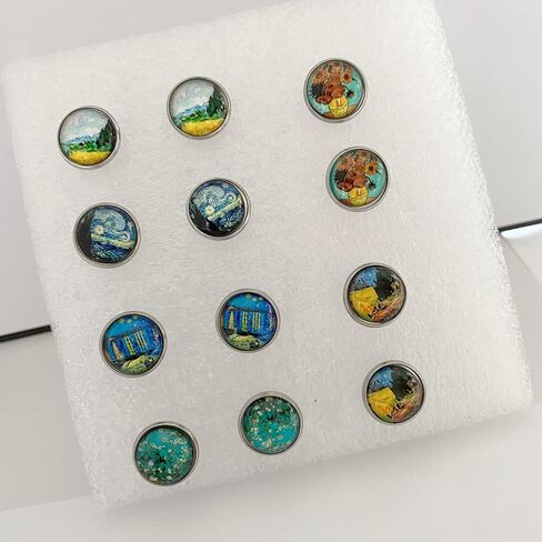 6 Pairs Van Gogh Painting Glass Ball Earrings Van Gogh Starry Sky Starry Night Sunflower Oil Painting Stud Earring Set for Women Girl in Saudi Arabia