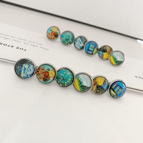 6 Pairs Van Gogh Painting Glass Ball Earrings Van Gogh Starry Sky Starry Night Sunflower Oil Painting Stud Earring Set for Women Girl in Saudi Arabia